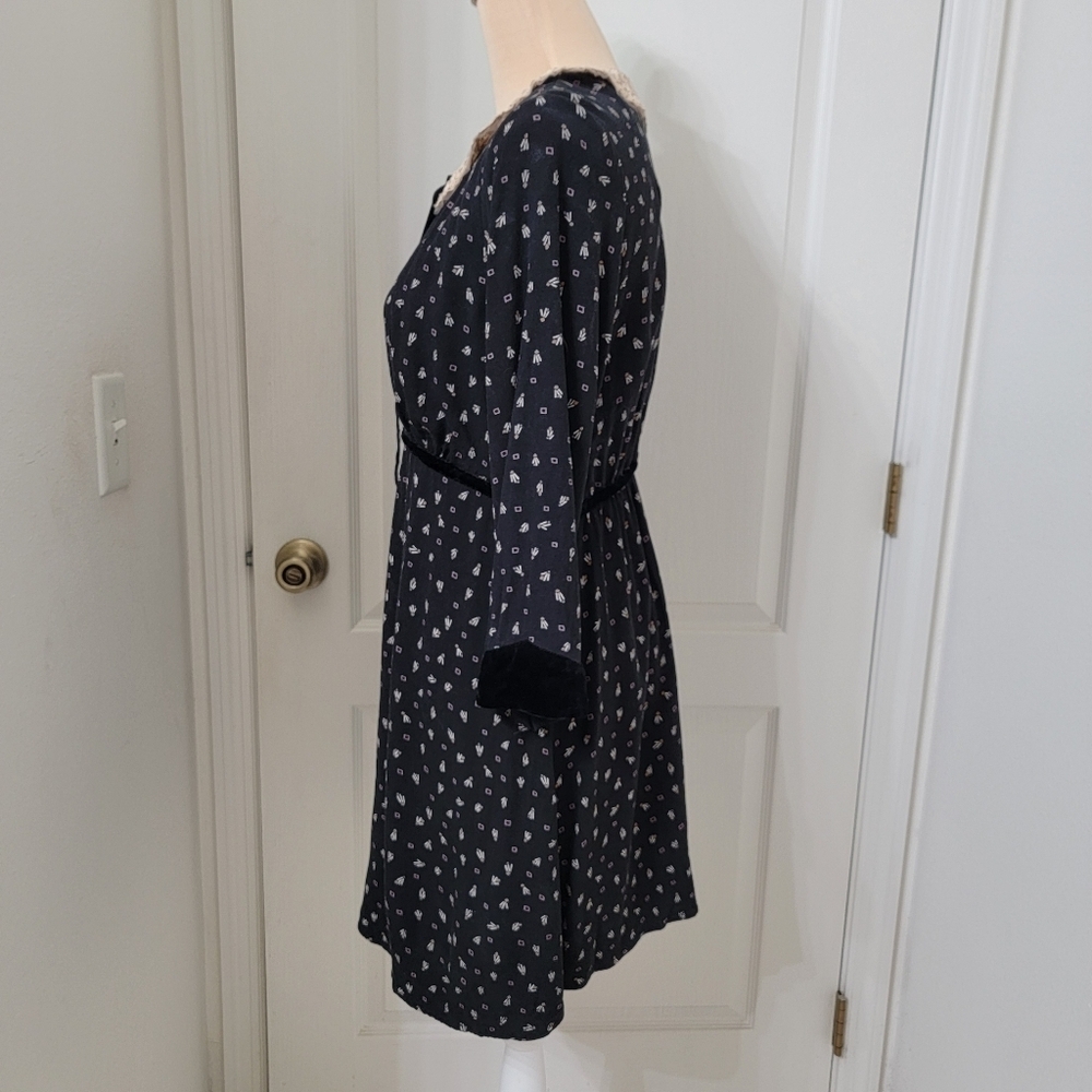 Free People Size L Sweet Delfina Black Lace Collar Plunge Neck Mini Dress - Picture 5 of 16